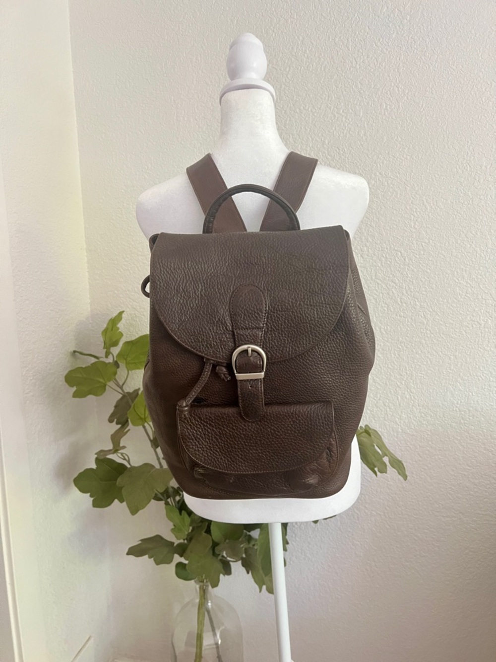 Vintage Eddie Bauer Dark Brown Pebbled Leather Backpack Rucksack 90s